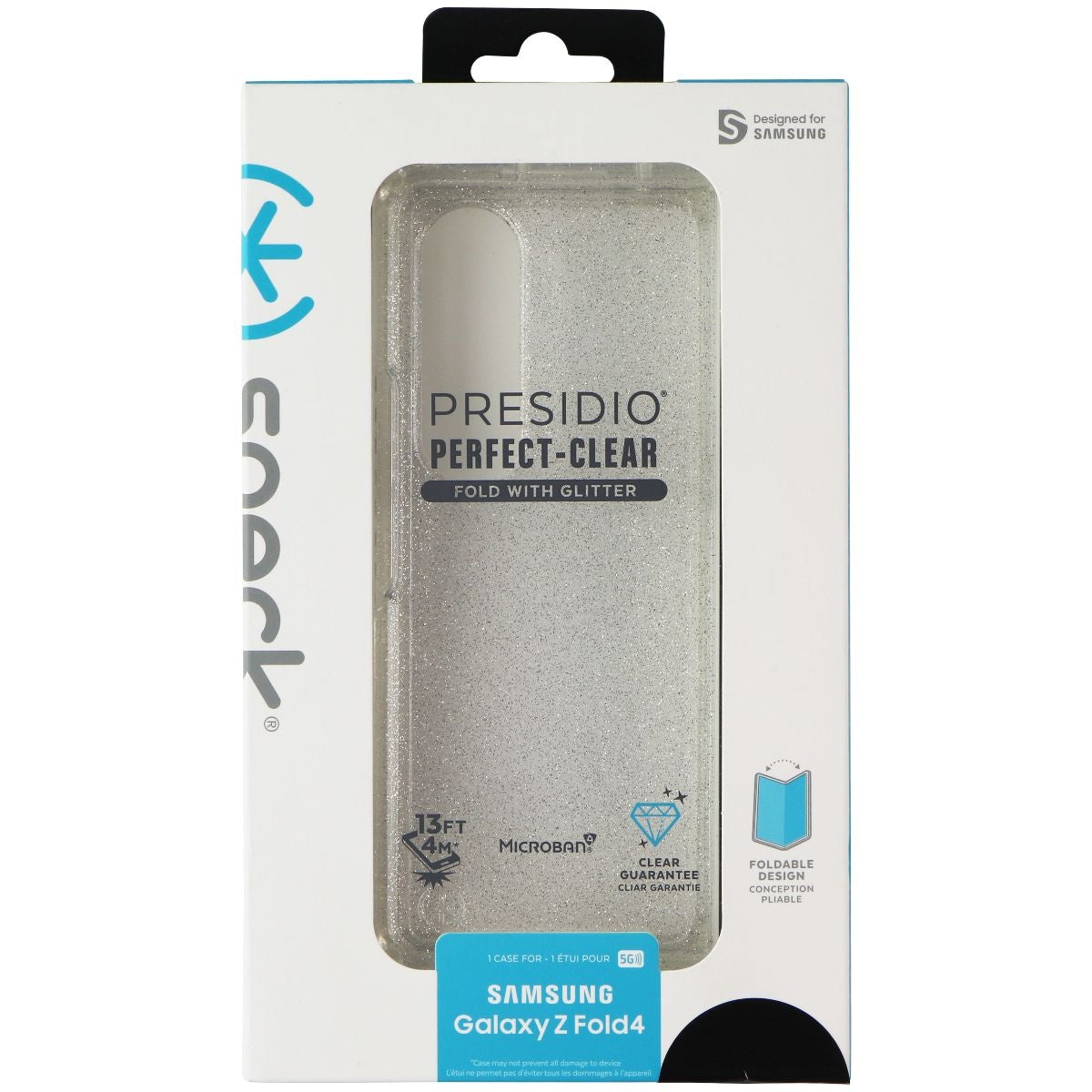 Speck Presidio Perfect-Clear Fold Case for Galaxy Z Fold4 - Clear/Silver Glitter Cell Phone - Cases, Covers & Skins Speck - Simple Cell Bulk Wholesale Pricing - USA Seller
