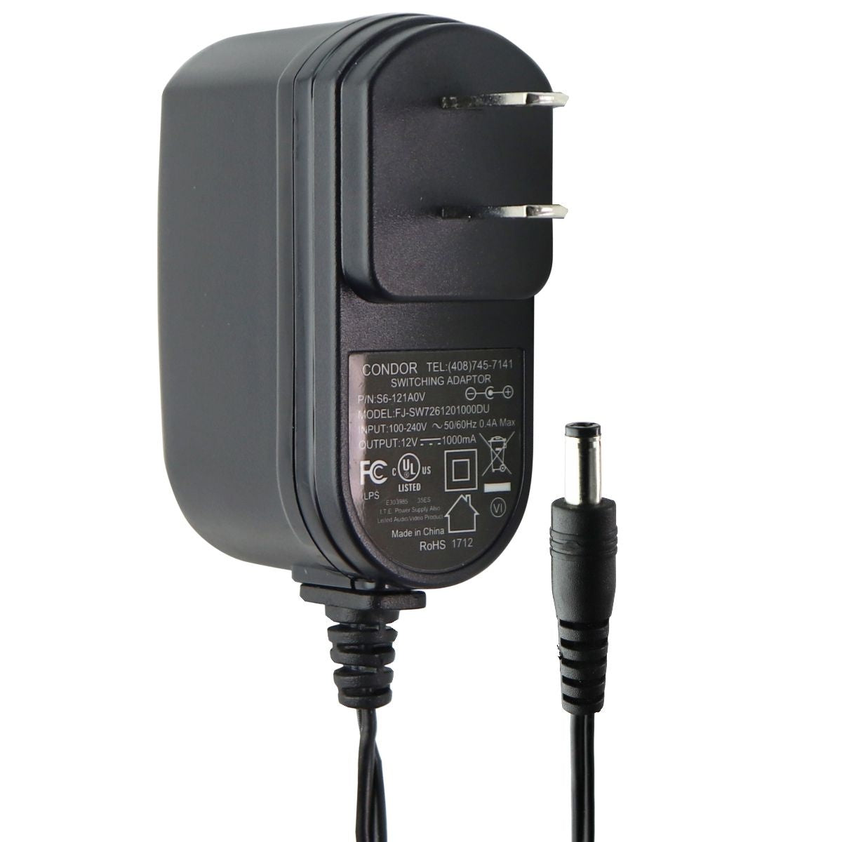 Condor (12V/1A) Switching Adapter Power Supply - Black (FJ-SW7261201000DU) Multipurpose Batteries & Power - Multipurpose AC to DC Adapters Condor - Simple Cell Bulk Wholesale Pricing - USA Seller