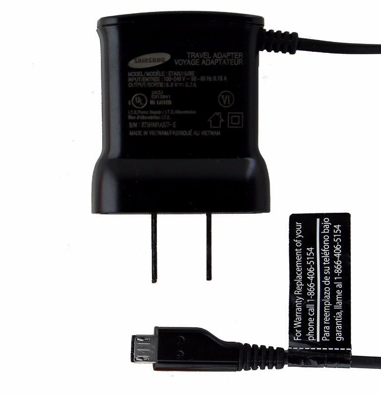 Samsung (ETA0U10JBE) 5V 0.7A Wall Charger & Cable for Micro USB Devices - Black Cell Phone - Cables & Adapters Samsung - Simple Cell Bulk Wholesale Pricing - USA Seller
