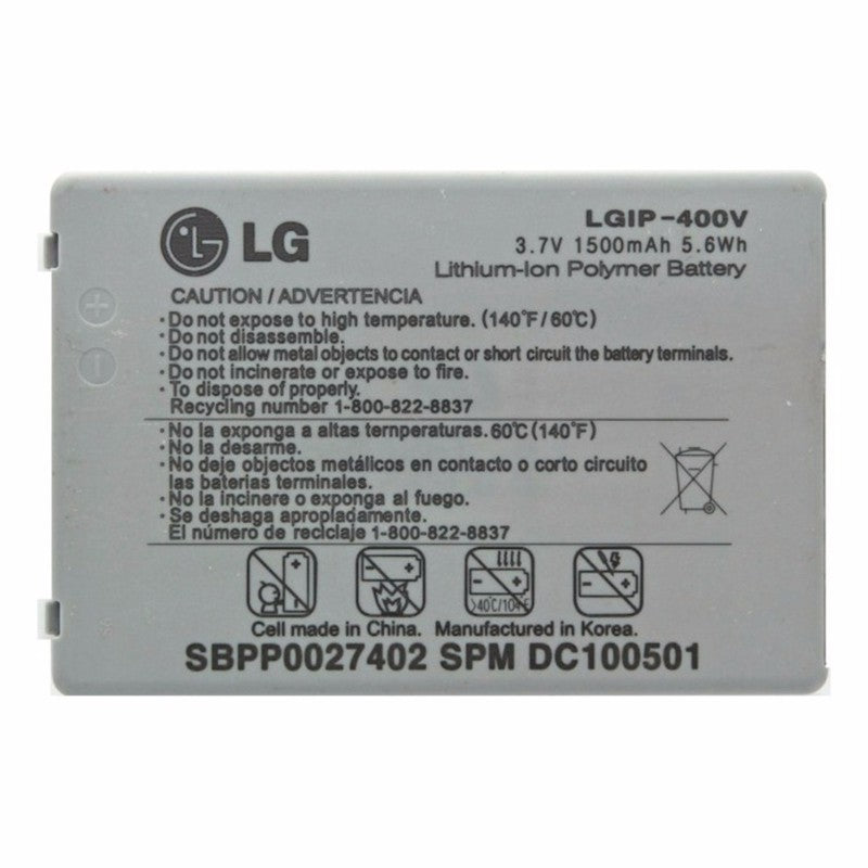 LG Rechargeable OEM Battery (1500mAh) 3.7V - Gray (LGIP-400V) Cell Phone - Batteries LG - Simple Cell Bulk Wholesale Pricing - USA Seller