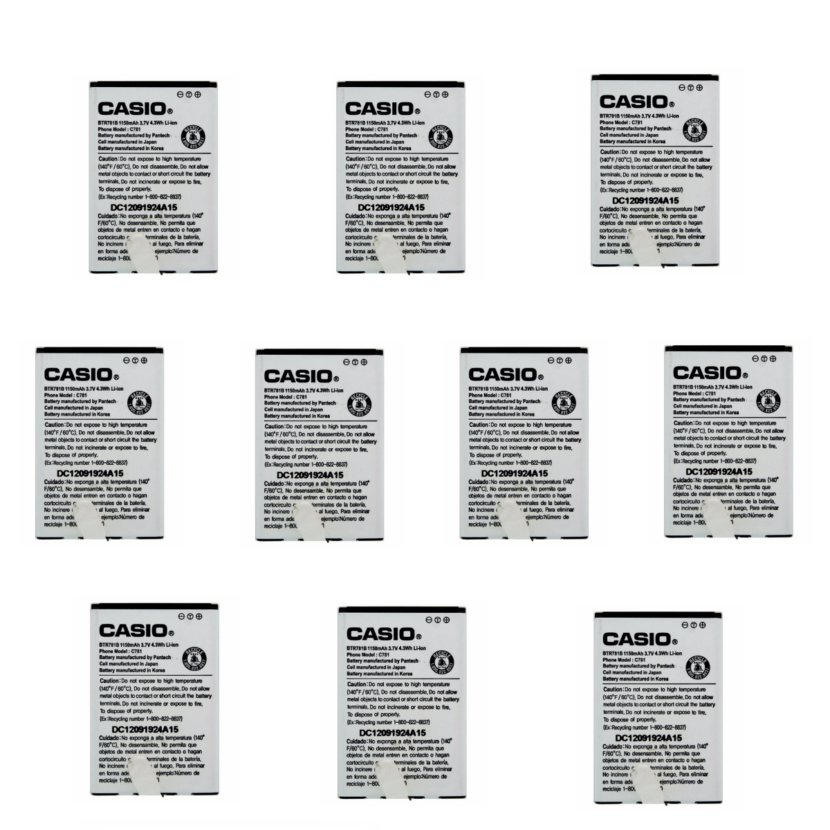 KIT 10x Casio BTR781B 1150 mAh Replacement Battery for Casio Cammando C781 Cell Phone - Batteries Casio - Simple Cell Bulk Wholesale Pricing - USA Seller