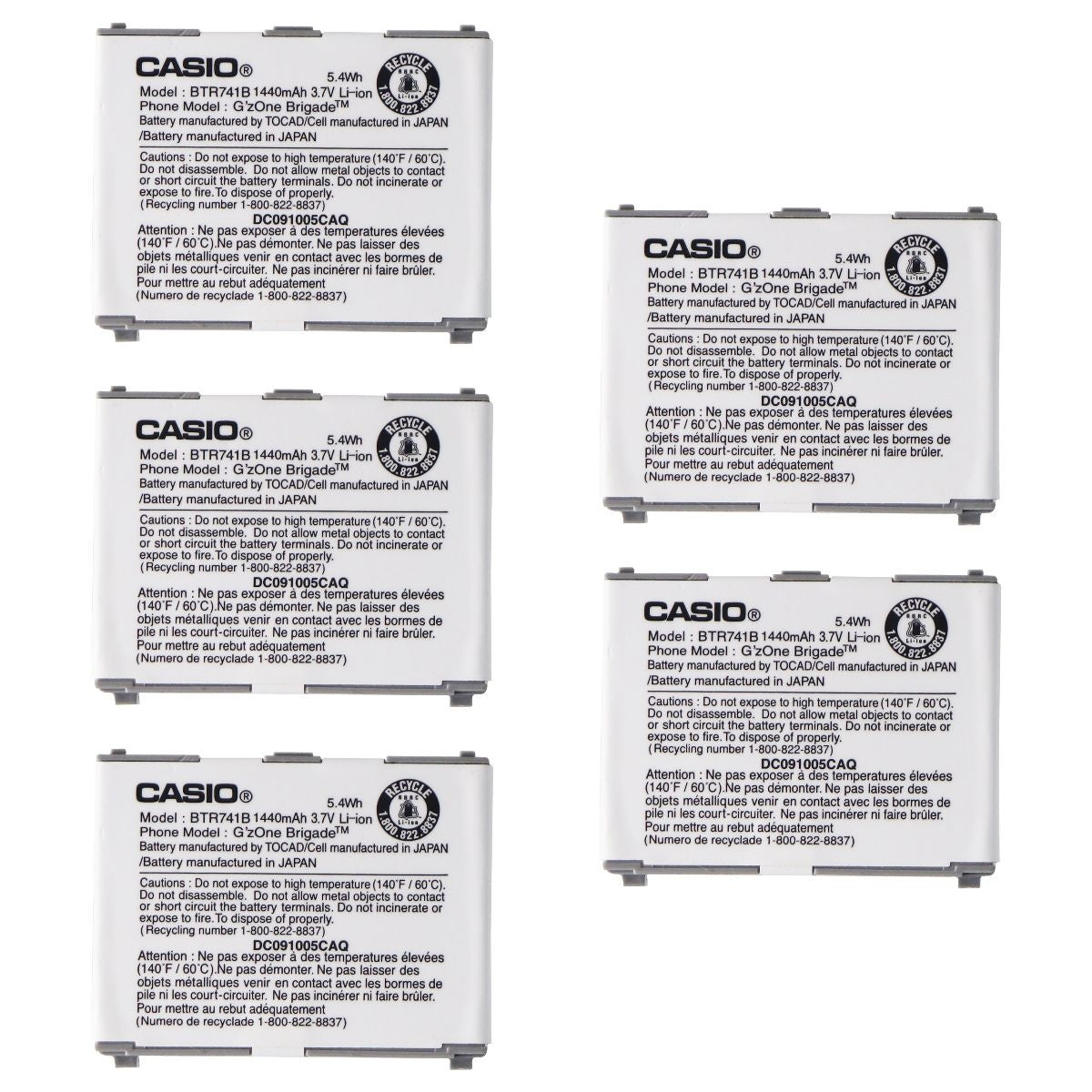 KIT 5x OEM Casio BTR741B 1390 mAh Replacement Battery for C741 Brigade Cell Phone - Batteries Casio - Simple Cell Bulk Wholesale Pricing - USA Seller