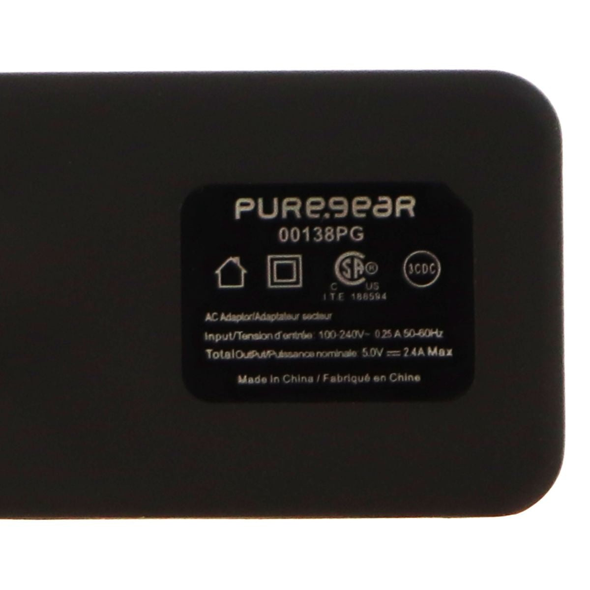 PureGear ( 60117PG ) 2.4A 12W Travel Adapter for USB Devices - Black Cell Phone - Cables & Adapters PureGear - Simple Cell Bulk Wholesale Pricing - USA Seller