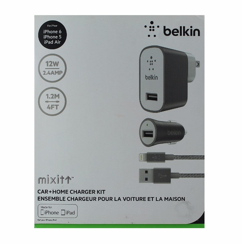 Belkin Mixit Car and Home Charger Kit with 4ft Braided for iPhones - Gray Cell Phone - Chargers & Cradles Belkin - Simple Cell Bulk Wholesale Pricing - USA Seller