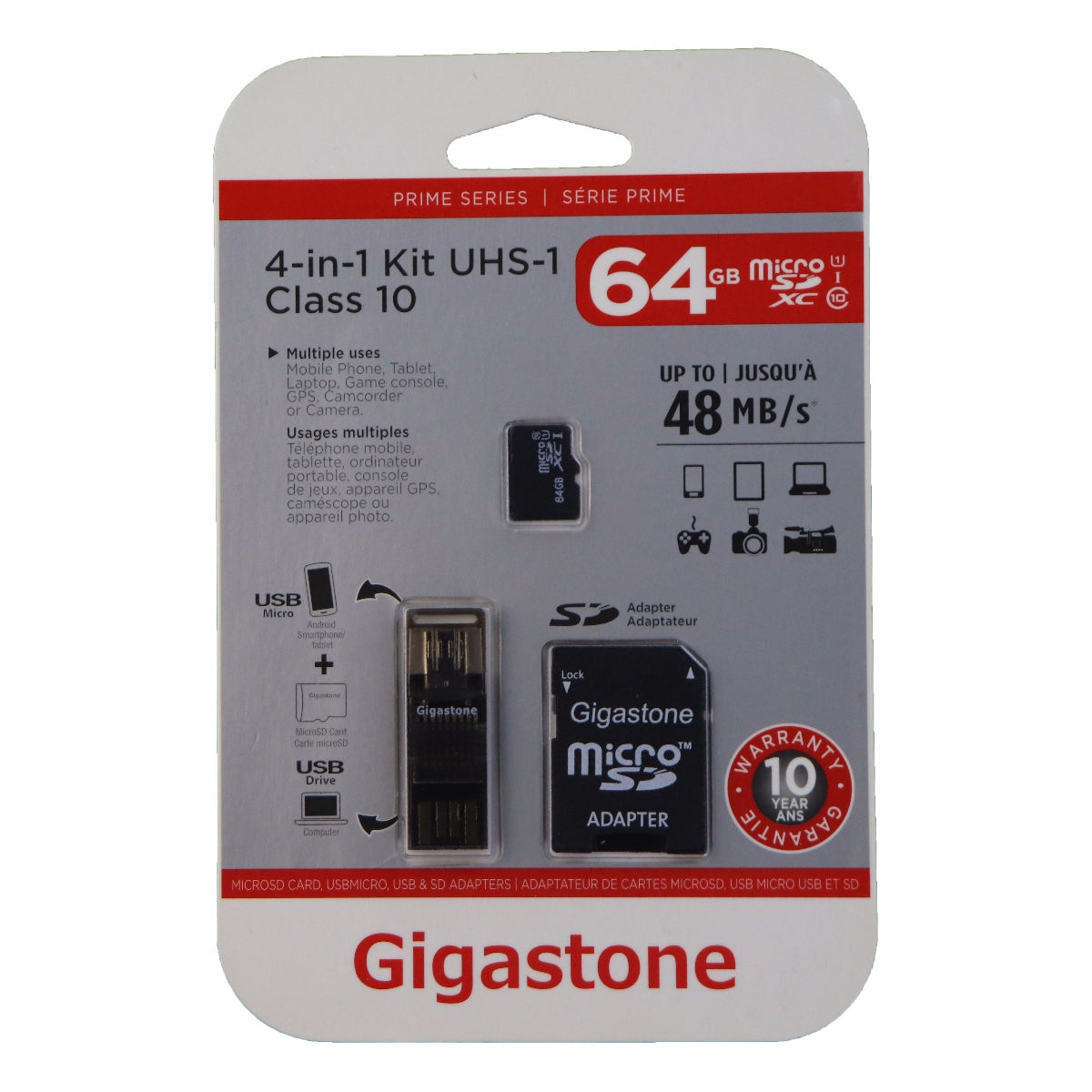 Gigastone 4-in-1 64GB MicroSD Kit with USB and Micro-USB Card Reading Adapter Digital Camera - Memory Cards Gigastone - Simple Cell Bulk Wholesale Pricing - USA Seller