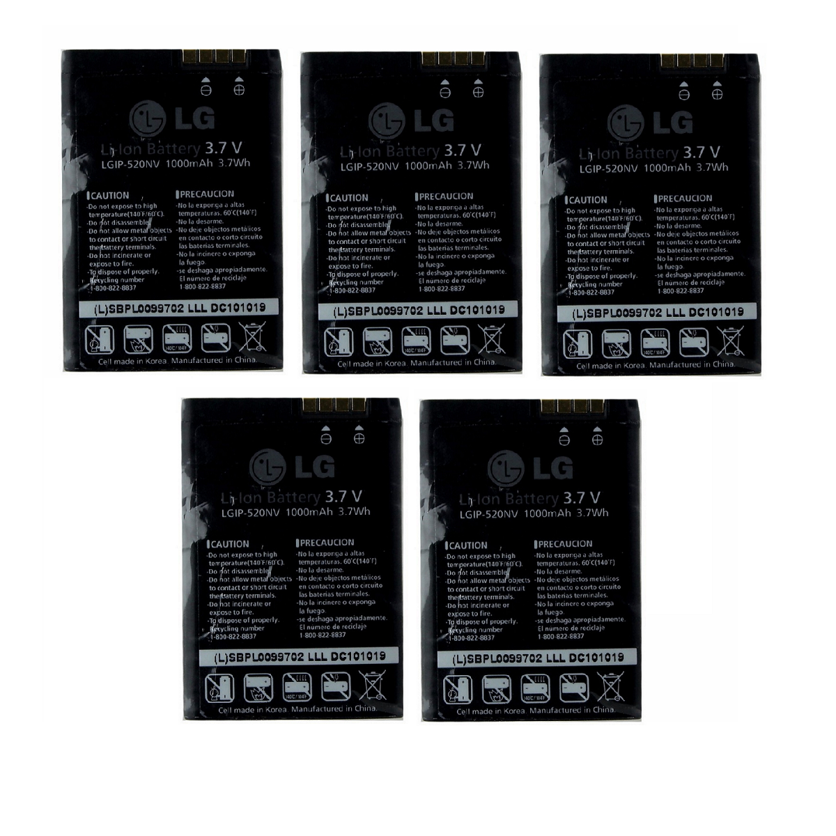 KIT 5x LG Rechargeable 1,000mAh OEM Battery (LGIP-520NV) for Accolade VX5600 Cell Phone - Batteries LG - Simple Cell Bulk Wholesale Pricing - USA Seller