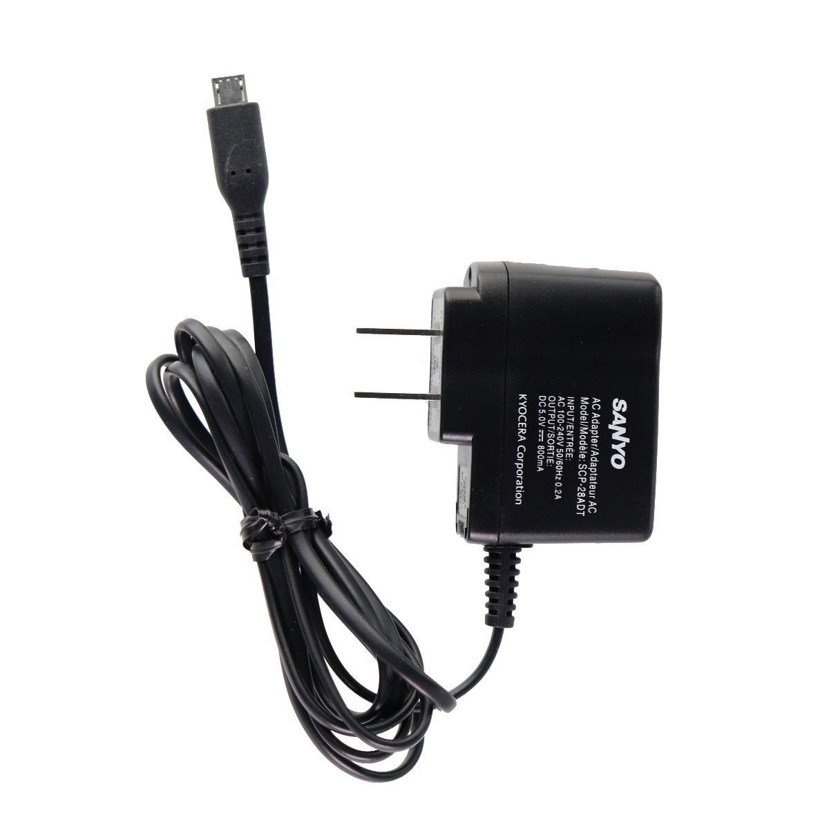 Sanyo (SCP-28ADT) Wall Charger w/ Micro-USB 5V 800mA - Black Cell Phone - Chargers & Cradles Sanyo - Simple Cell Bulk Wholesale Pricing - USA Seller