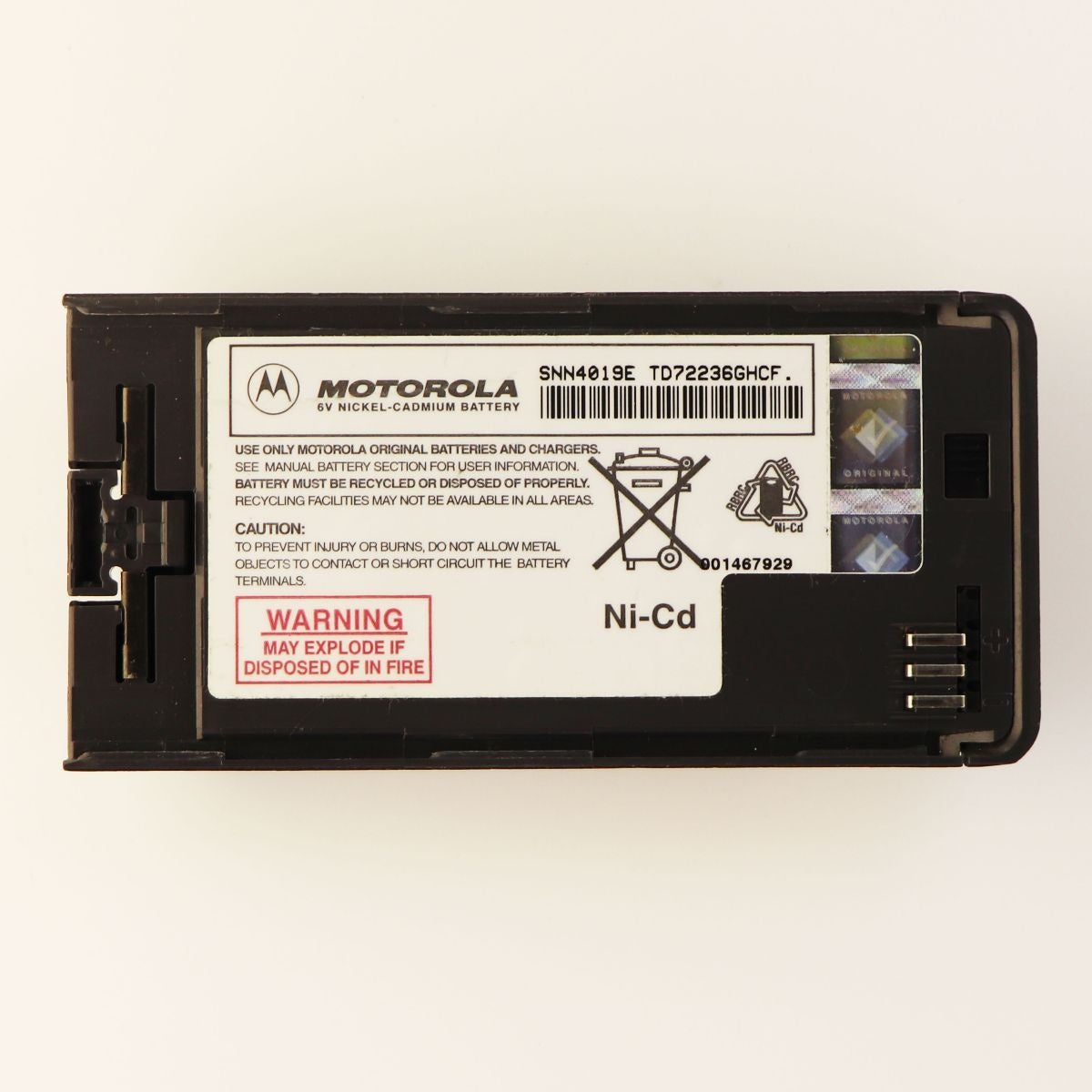 Motorola Nickel-Cadmium Rechargeable OEM Battery (SNN4019E) 6V Cell Phone - Batteries Motorola - Simple Cell Bulk Wholesale Pricing - USA Seller