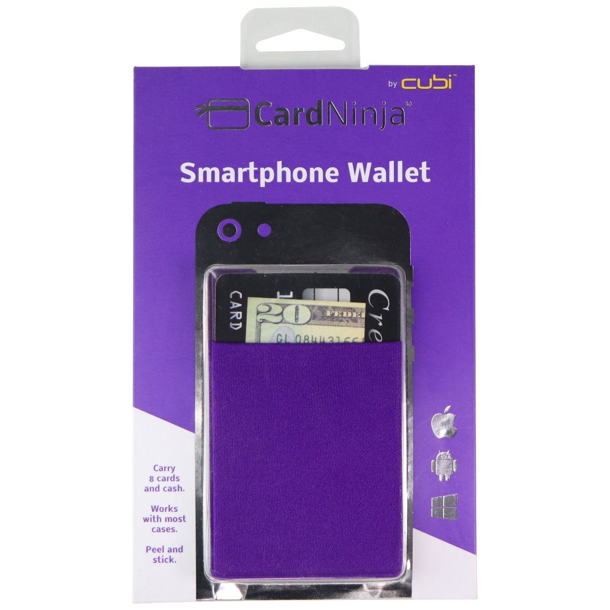 CardNinja Ultra Slim Self Adhesive Wallet Pouch for Smartphones - Eggplant Cell Phone - Other Accessories CardNinja - Simple Cell Bulk Wholesale Pricing - USA Seller