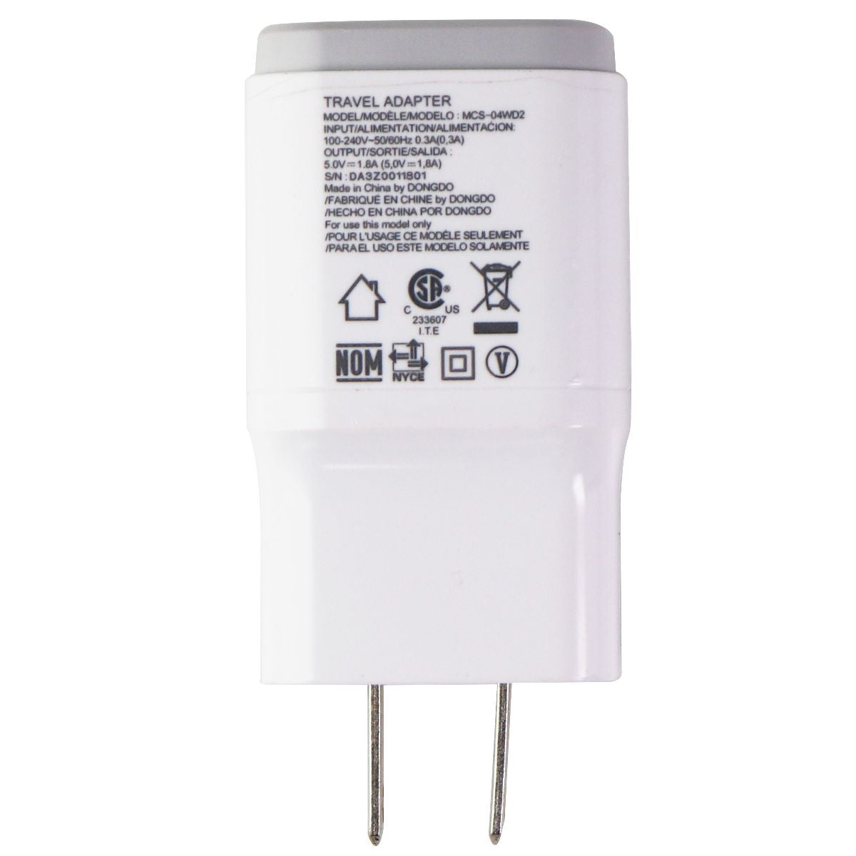 LG (MCS - 04WD2) 5V 1.8A Travel Adapter for USB Devices - White Cell Phone - Cables & Adapters LG - Simple Cell Bulk Wholesale Pricing - USA Seller