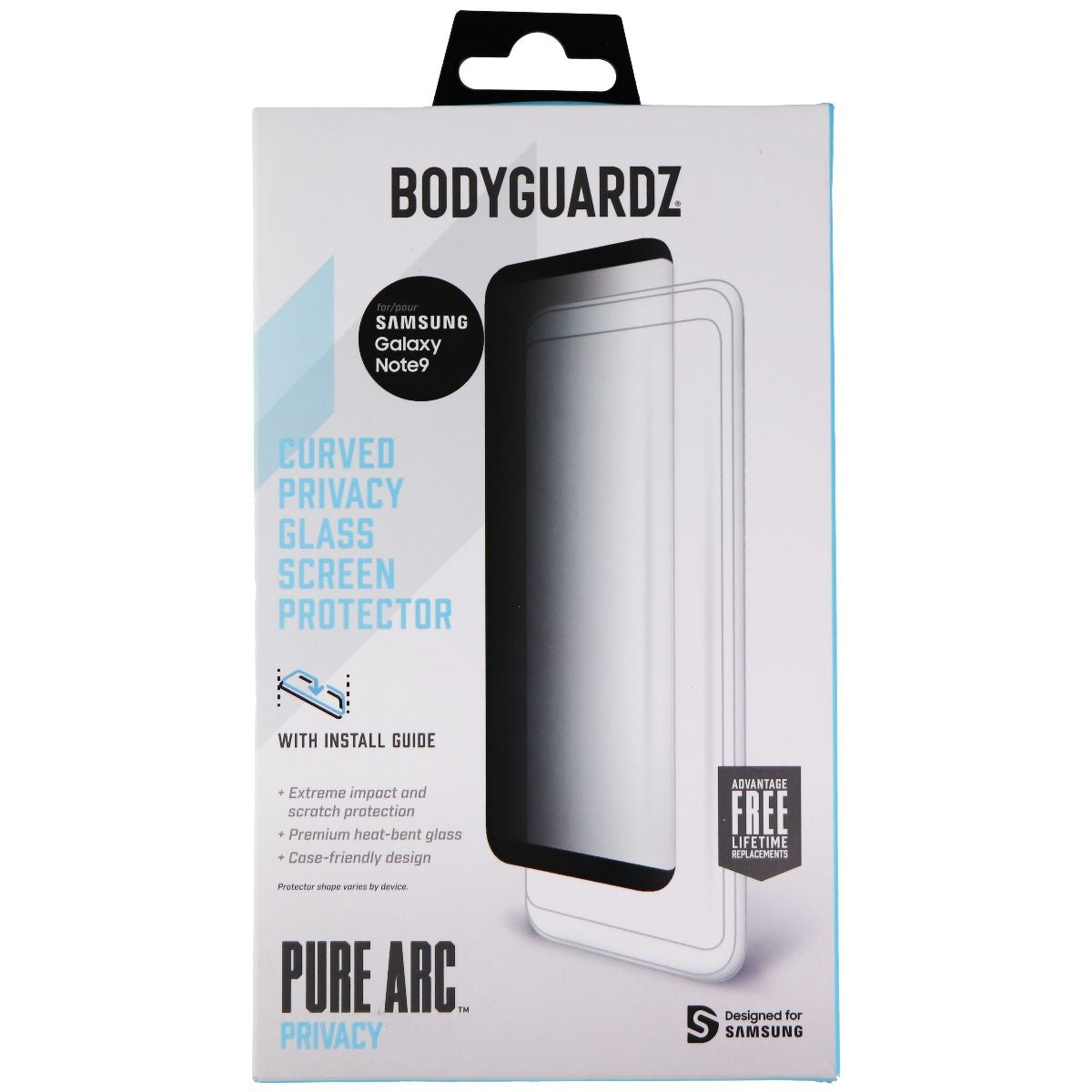 BodyGuardz Pure Arc Privacy Screen Protector for Samsung Galaxy Note 9 - Black Cell Phone - Screen Protectors BODYGUARDZ - Simple Cell Bulk Wholesale Pricing - USA Seller