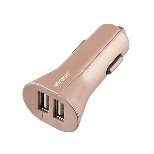 Verizon 24W 5-Volt / 4.8-Amp Dual USB Port Car Charger Adapter - Pink Rose Gold Cell Phone - Chargers & Cradles Verizon - Simple Cell Bulk Wholesale Pricing - USA Seller