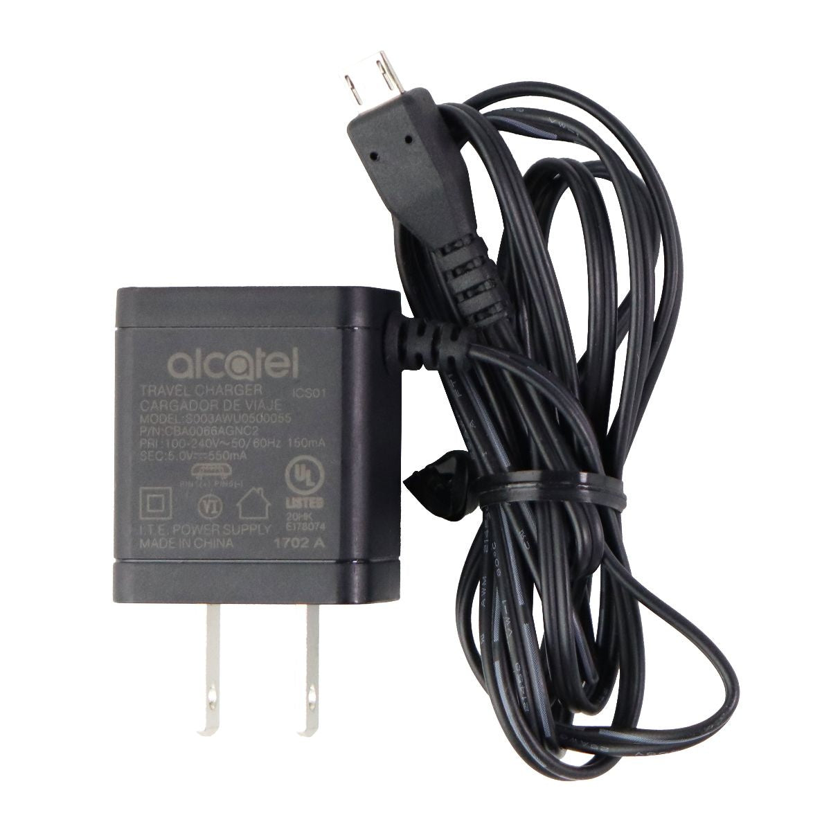 Alcatel (5V/550mA) Micro-USB Travel Charger/Adapter - Black (S003AWU0500055) Cell Phone - Chargers & Cradles Alcatel - Simple Cell Bulk Wholesale Pricing - USA Seller