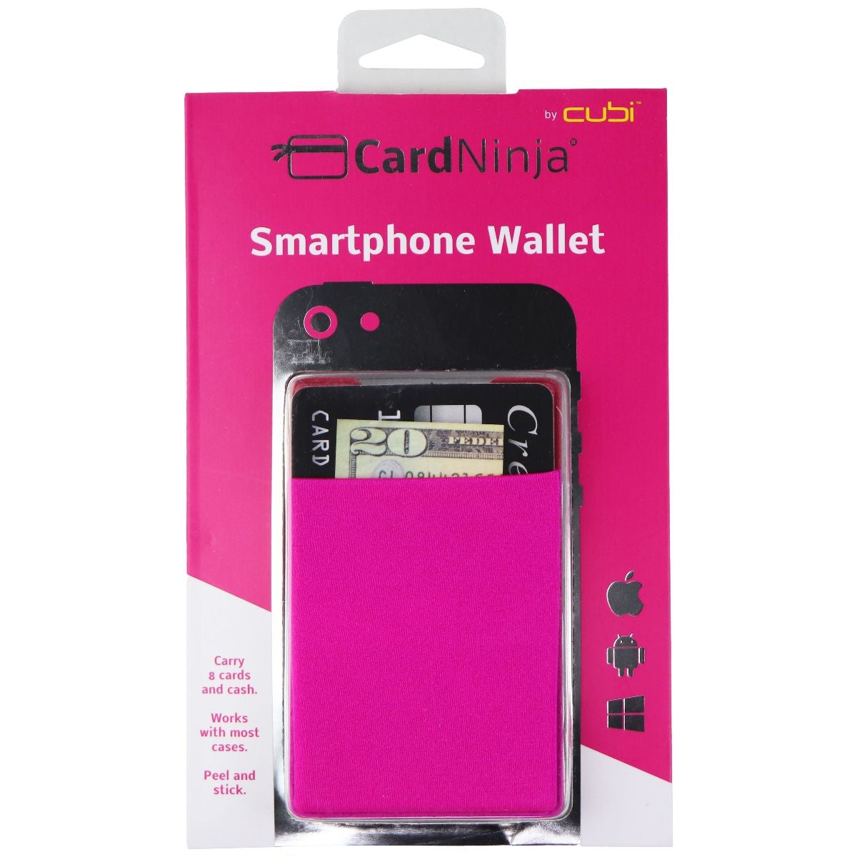 CardNinja Adhesive Card Holder for Smartphones and More - Magenta Cell Phone - Cases, Covers & Skins CardNinja - Simple Cell Bulk Wholesale Pricing - USA Seller