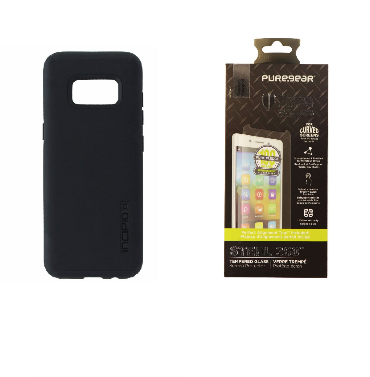 Incipio Black Case & PureGear Steel 360 Screen Protector for Samsung Galaxy S8 Cell Phone - Cases, Covers & Skins Incipio - Simple Cell Bulk Wholesale Pricing - USA Seller