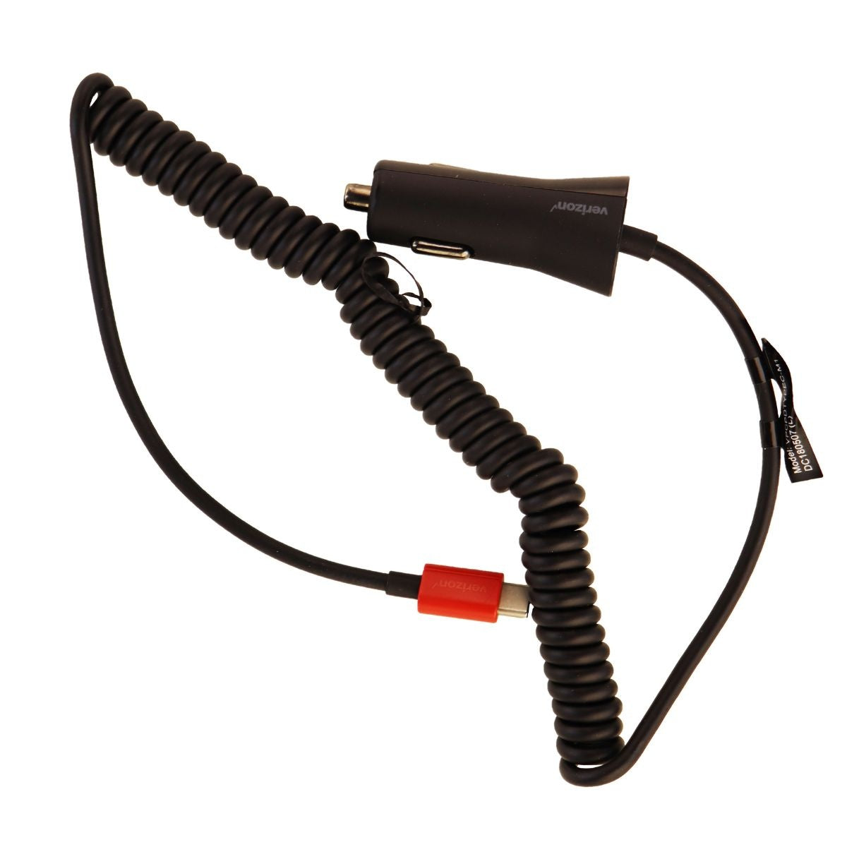 Verizon 6-foot 3-Amp Fast Charge Coiled Type-C Car Charger - Black Cell Phone - Chargers & Cradles Verizon - Simple Cell Bulk Wholesale Pricing - USA Seller