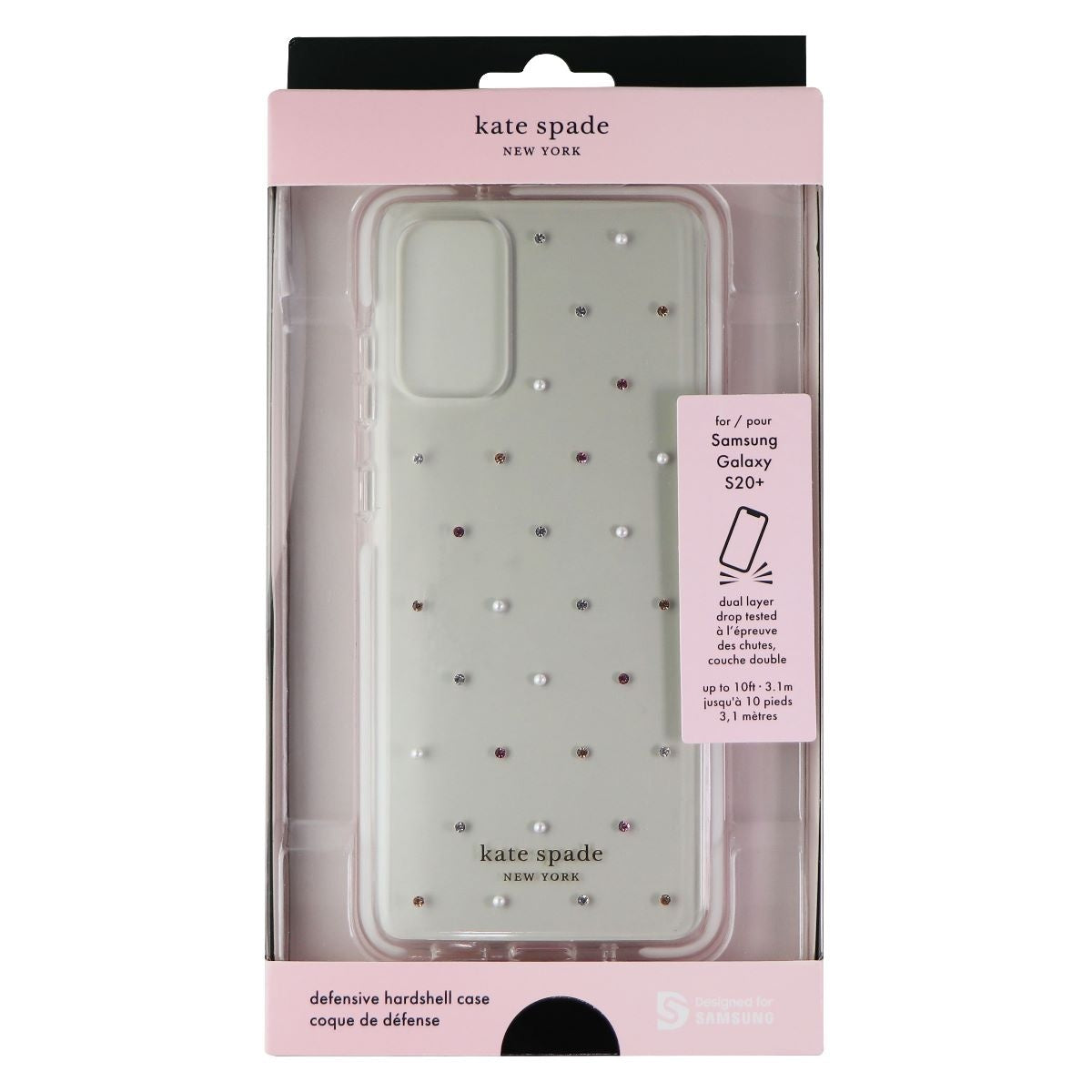 Kate Spade Defensive Hardshell Case for Galaxy (S20+) - Pin Dot Gems/Clear/White Cell Phone - Cases, Covers & Skins Kate Spade - Simple Cell Bulk Wholesale Pricing - USA Seller