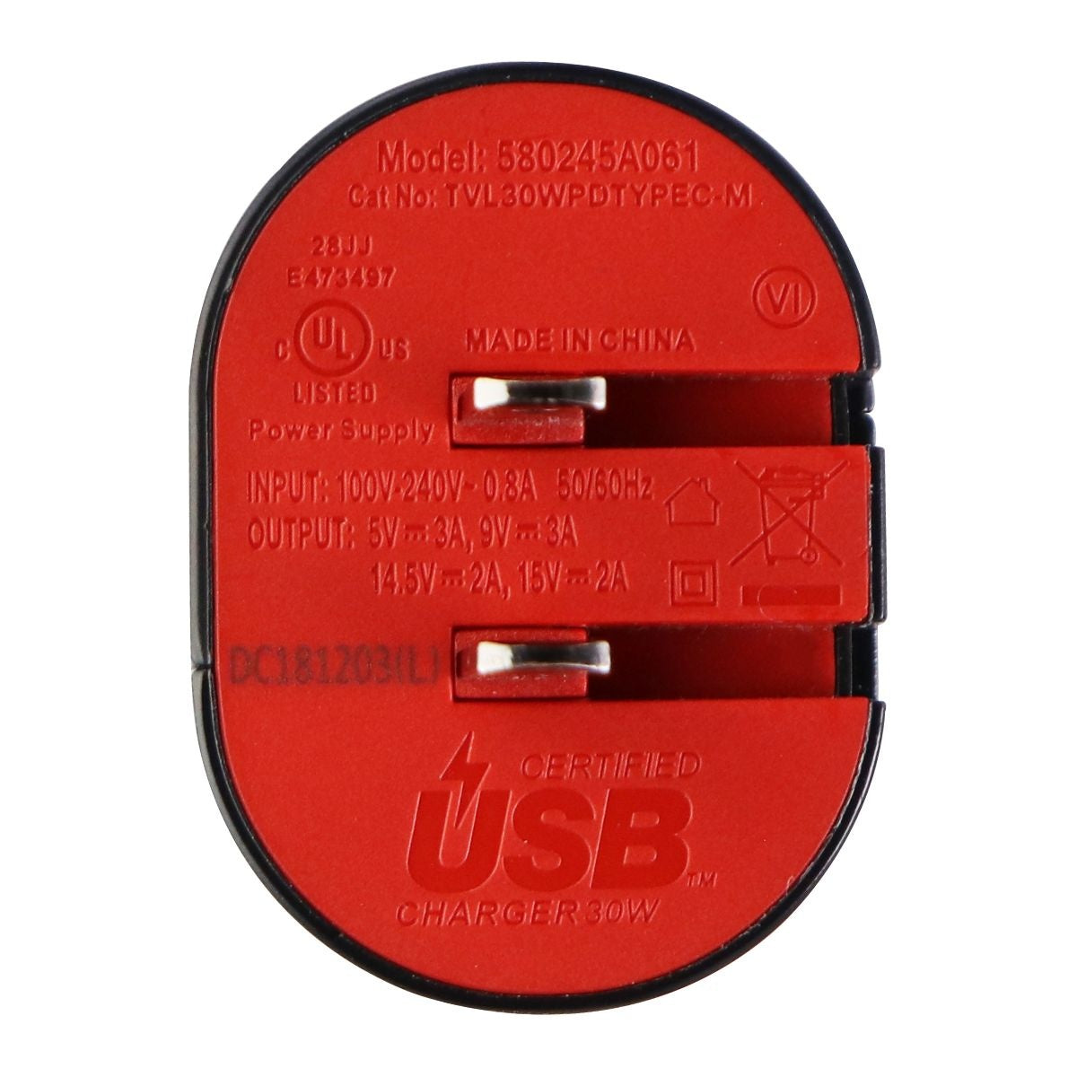 Verizon 30-Watt USB-C Adaptive Wall Charger - Black/Red (580245A061) Cell Phone - Chargers & Cradles Verizon - Simple Cell Bulk Wholesale Pricing - USA Seller