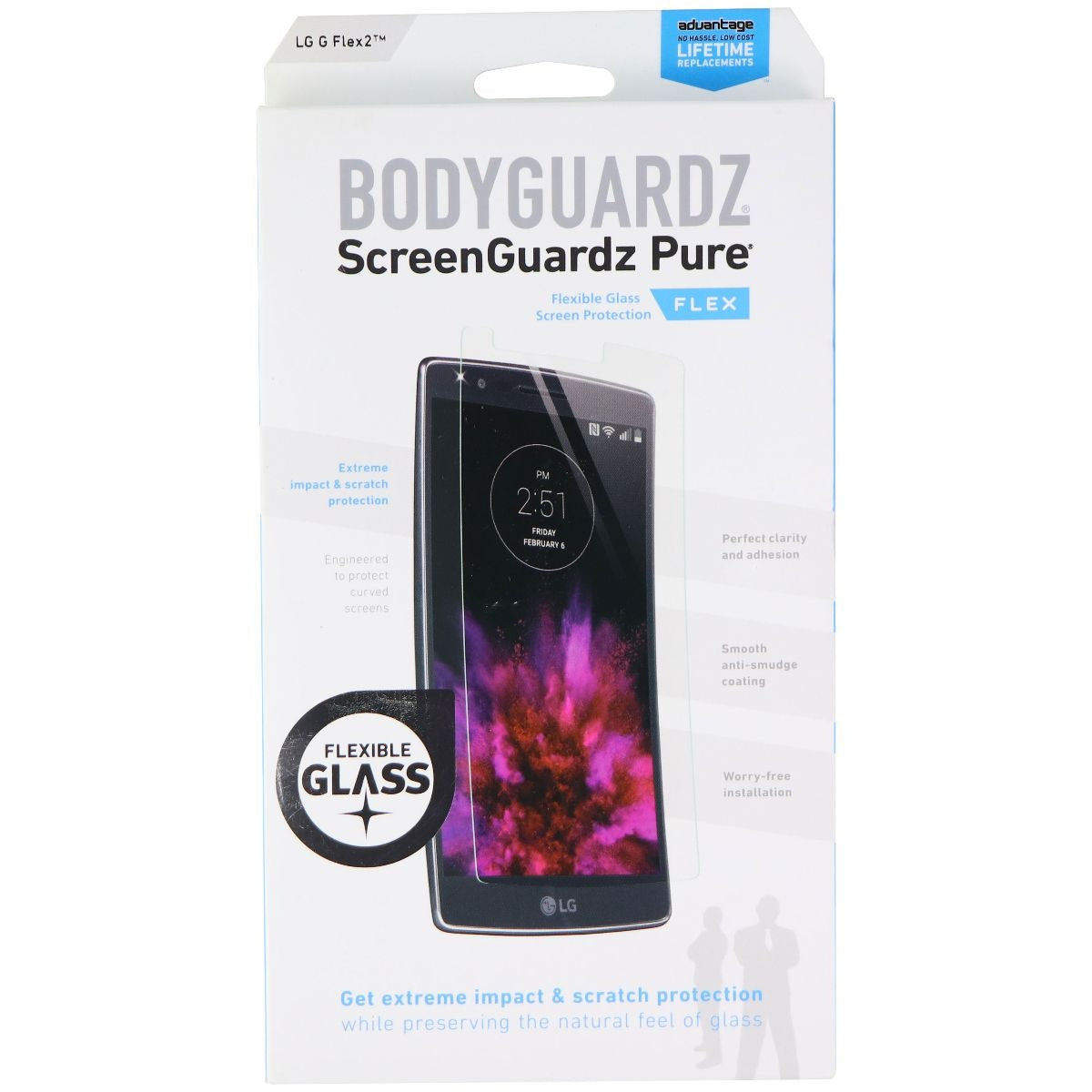 BodyGuardz ScreenGuardz Pure Series Flexible Glass for LG G Flex2 - Clear Cell Phone - Screen Protectors BODYGUARDZ - Simple Cell Bulk Wholesale Pricing - USA Seller