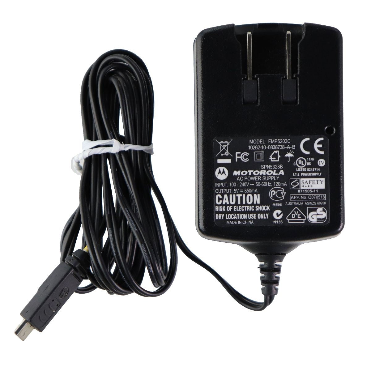Motorola AC Power Supply 5V 850mA Travel Micro-USB Adapter - Black (FMP5202C) Cell Phone - Chargers & Cradles Motorola - Simple Cell Bulk Wholesale Pricing - USA Seller