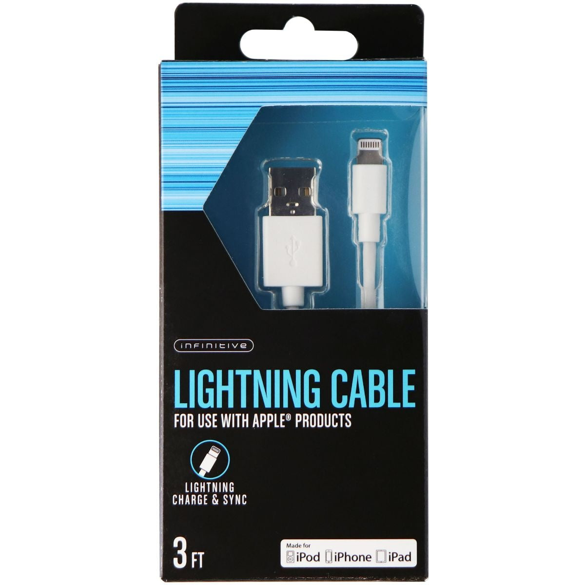 Infinitive (W10473-0917-L) 3Ft Charge and Sync Cable for Lighting Devices -White Cell Phone - Cables & Adapters Infinitive - Simple Cell Bulk Wholesale Pricing - USA Seller