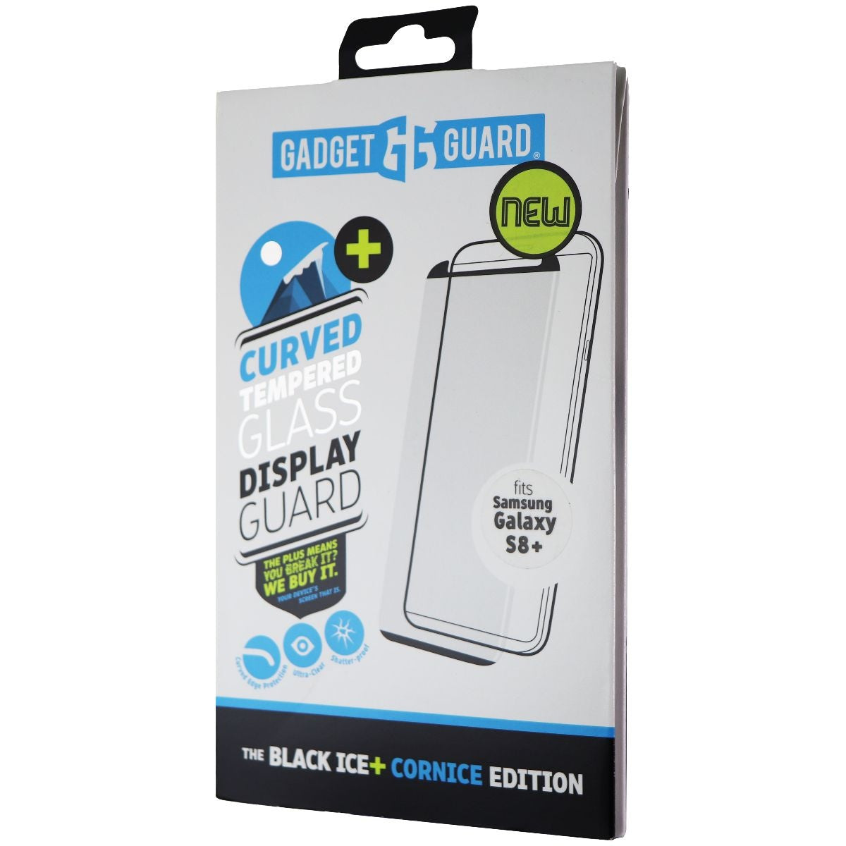 Gadget Guard (Black Ice+) Cornice Curved Tempered Glass for Samsung Galaxy (S8+) Cell Phone - Screen Protectors Gadget Guard - Simple Cell Bulk Wholesale Pricing - USA Seller