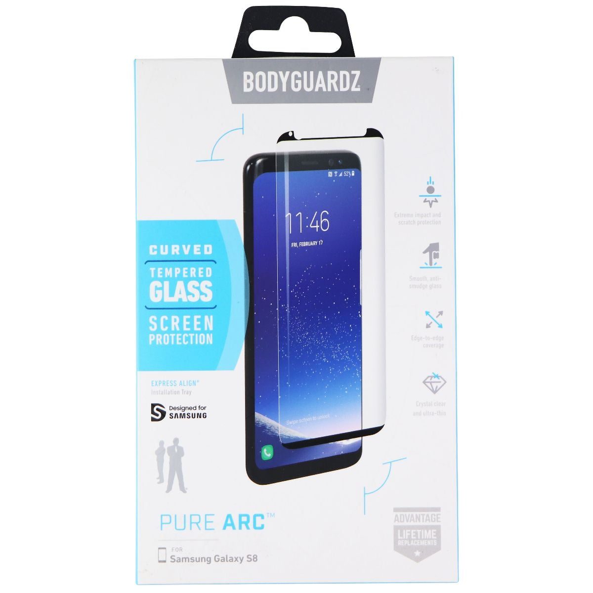 BodyGuardz Pure Arc Series Tempered Glass for Samsung Galaxy S8 - Clear Cell Phone - Screen Protectors BODYGUARDZ - Simple Cell Bulk Wholesale Pricing - USA Seller