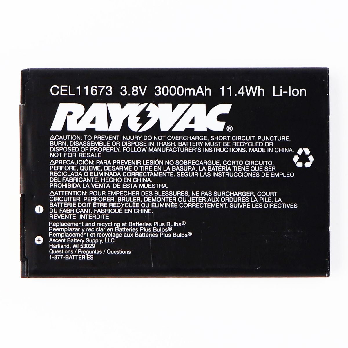 Rayovac Battery CEL11673 - 3.8V - 3000mAh - Black Cell Phone - Batteries Rayovac - Simple Cell Bulk Wholesale Pricing - USA Seller
