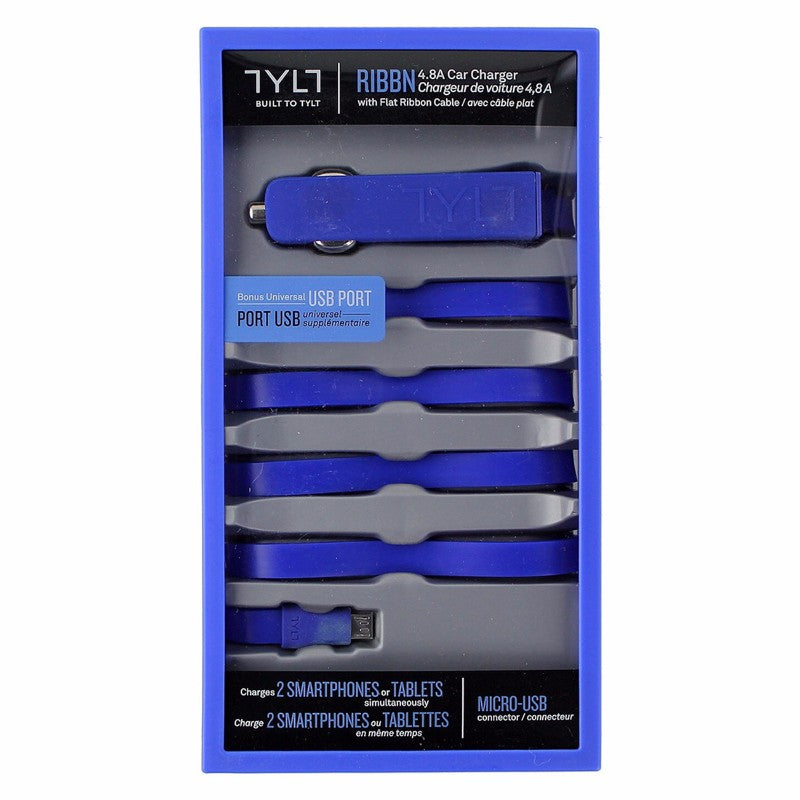 TYLT RIBBN 4.8A Flat Cable Micro USB Car Charger - Blue Cell Phone - Chargers & Cradles TYLT - Simple Cell Bulk Wholesale Pricing - USA Seller