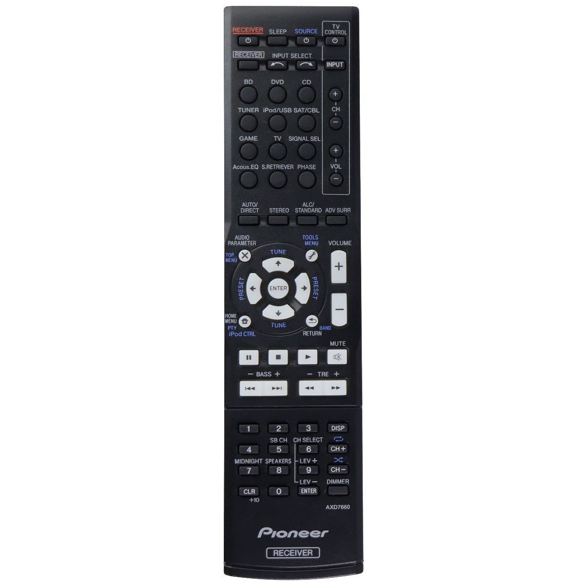 Pioneer OEM Receiver Remote Control - Black (AXD7660) TV, Video & Audio Accessories - Remote Controls Pioneer - Simple Cell Bulk Wholesale Pricing - USA Seller