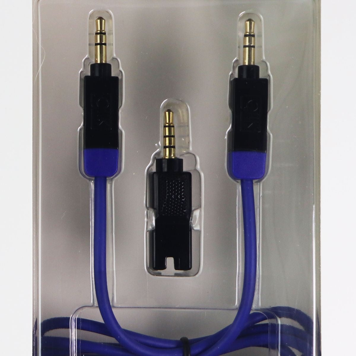 GiiK 3ft. Stereo Aux 3.5mm Cable and Microphone Adapter (GKM2M3MIC) - Black/Blue Cell Phone - Cables & Adapters GiiK - Simple Cell Bulk Wholesale Pricing - USA Seller
