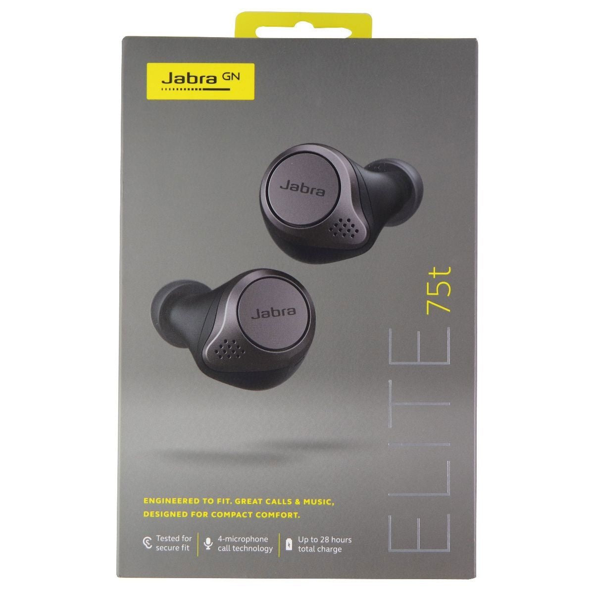Jabra Elite 75t Earbuds True Wireless Earbuds w/ Charging Case - Titanium Black Portable Audio - Headphones Jabra - Simple Cell Bulk Wholesale Pricing - USA Seller