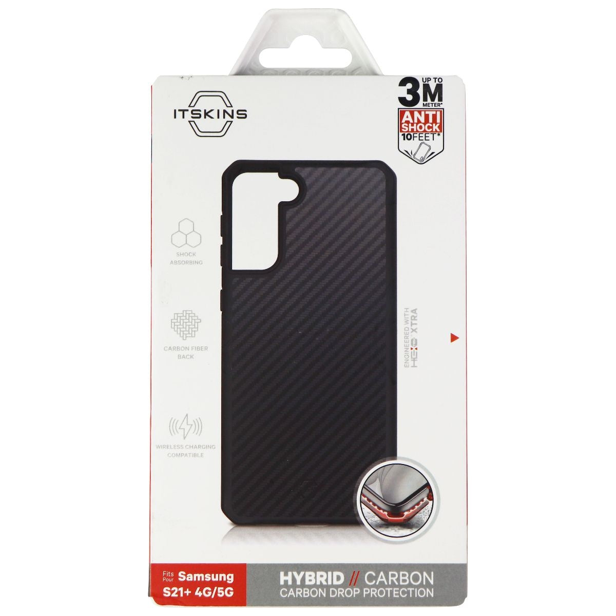ITSKINS Hybrid Carbon Series Hard Case for Samsung Galaxy (S21+) - Black Cell Phone - Cases, Covers & Skins ITSKINS - Simple Cell Bulk Wholesale Pricing - USA Seller