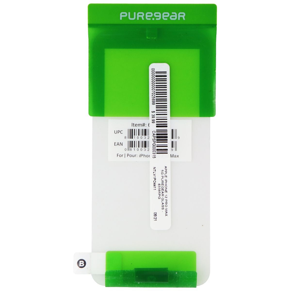 PureGear Tempered Glass Protector for iPhone 12 Pro Max - Clear (BULK) 63385PG Cell Phone - Screen Protectors PureGear - Simple Cell Bulk Wholesale Pricing - USA Seller