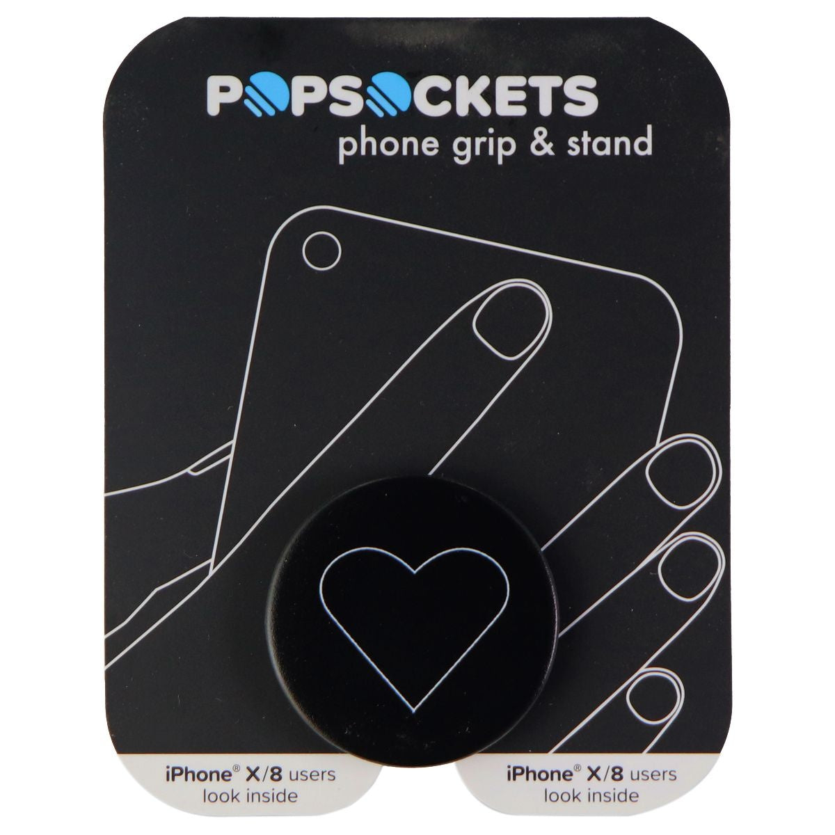PopSockets: Collapsible Grip & Stand for Phones and Tablets - White Heart Black Cell Phone - Mounts & Holders PopSockets - Simple Cell Bulk Wholesale Pricing - USA Seller