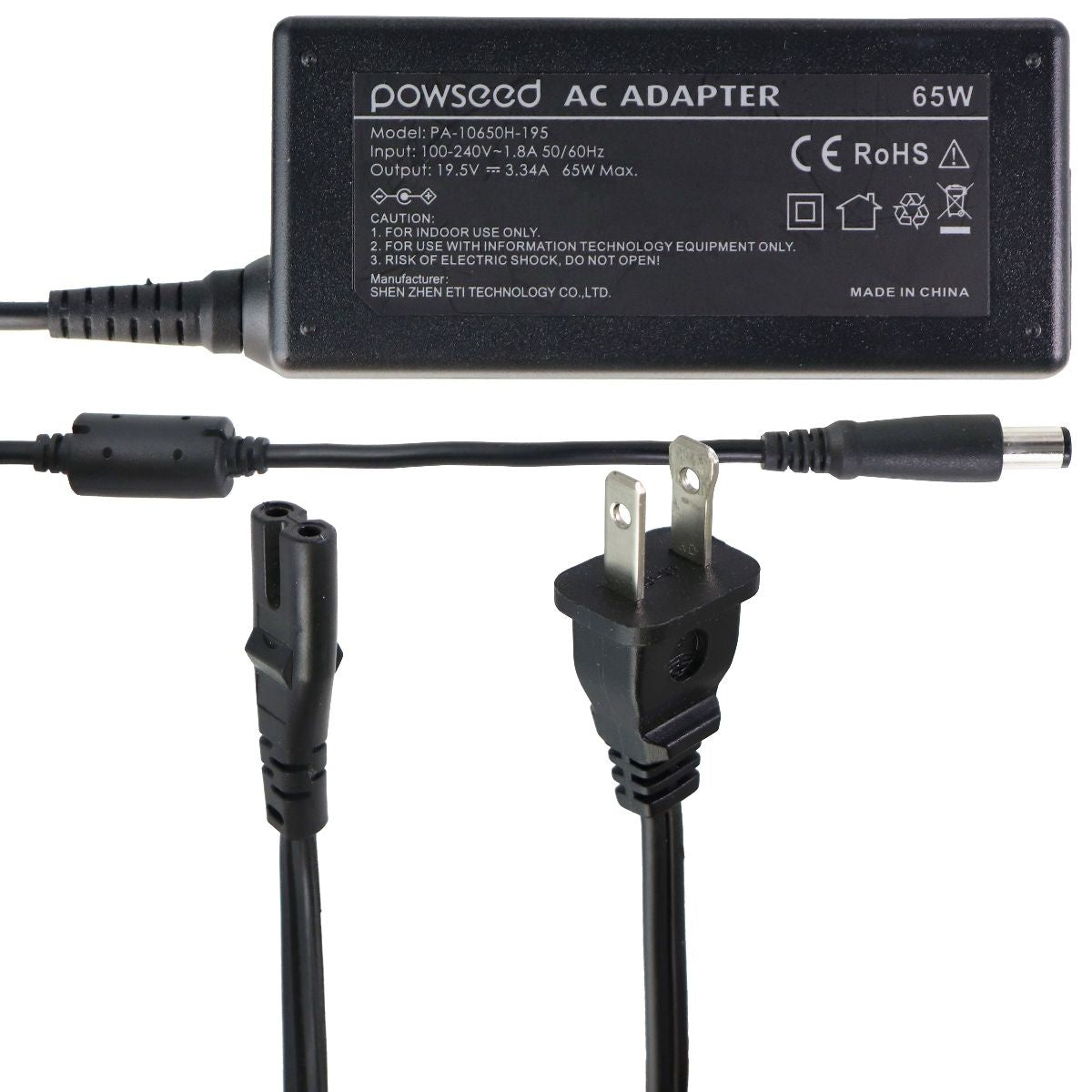 Powseed Replacement Power Supply 65W (PA-10650H-195) - Black Computer Parts - Power Supplies Powseed - Simple Cell Bulk Wholesale Pricing - USA Seller