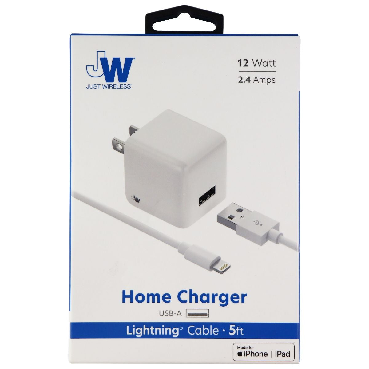 Just Wireless 2.4A Wall Charger and (5-Foot) MFi Cable for iPhone/iPad - White Cell Phone - Chargers & Cradles Just Wireless - Simple Cell Bulk Wholesale Pricing - USA Seller