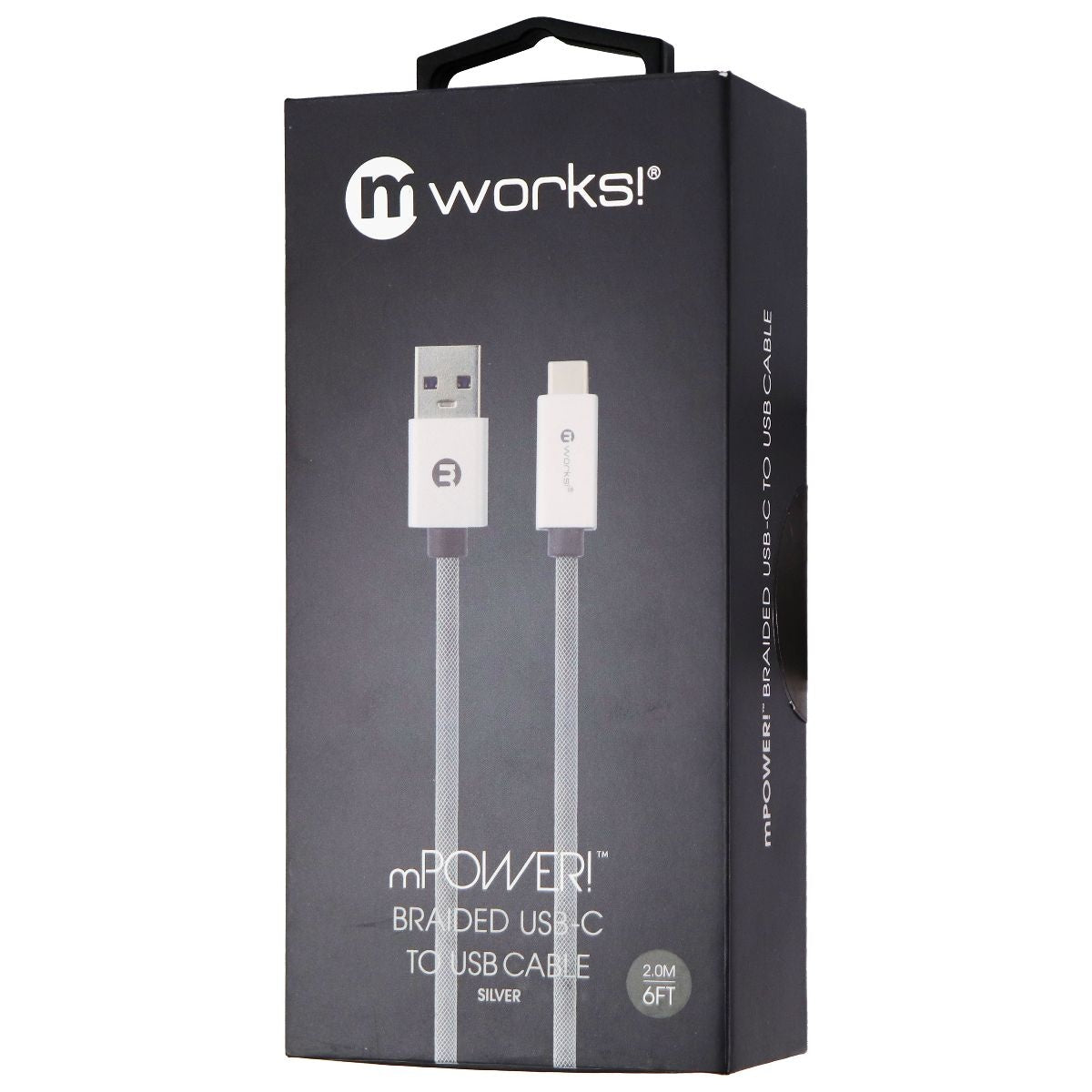 mWorks! mPower! 6-Foot (USB-C) to USB Braided Cable - Silver Cell Phone - Cables & Adapters mWorks! - Simple Cell Bulk Wholesale Pricing - USA Seller