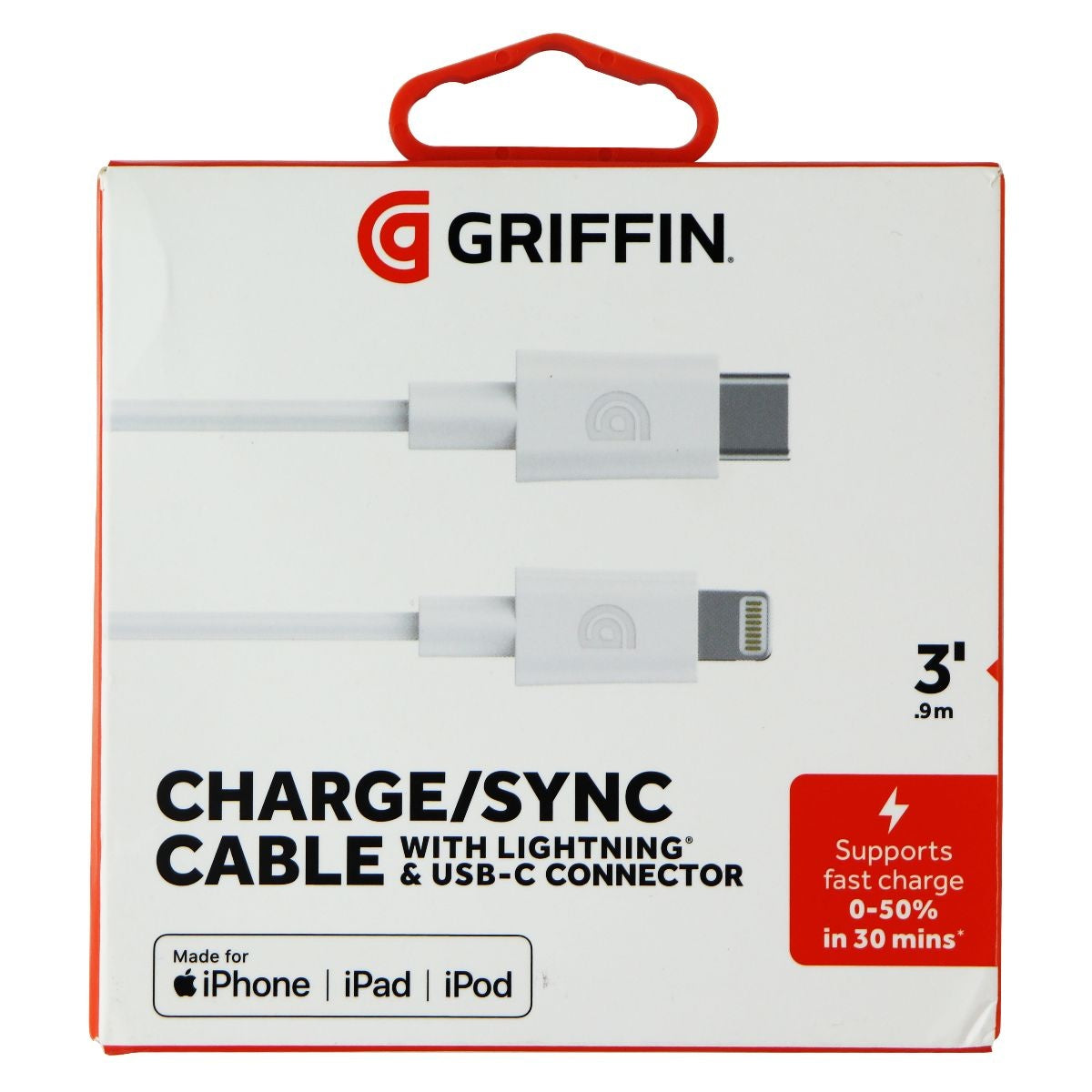 Griffin USB-C to 8-Pin Cable - 3FT, White Cell Phone - Cables & Adapters Griffin - Simple Cell Bulk Wholesale Pricing - USA Seller