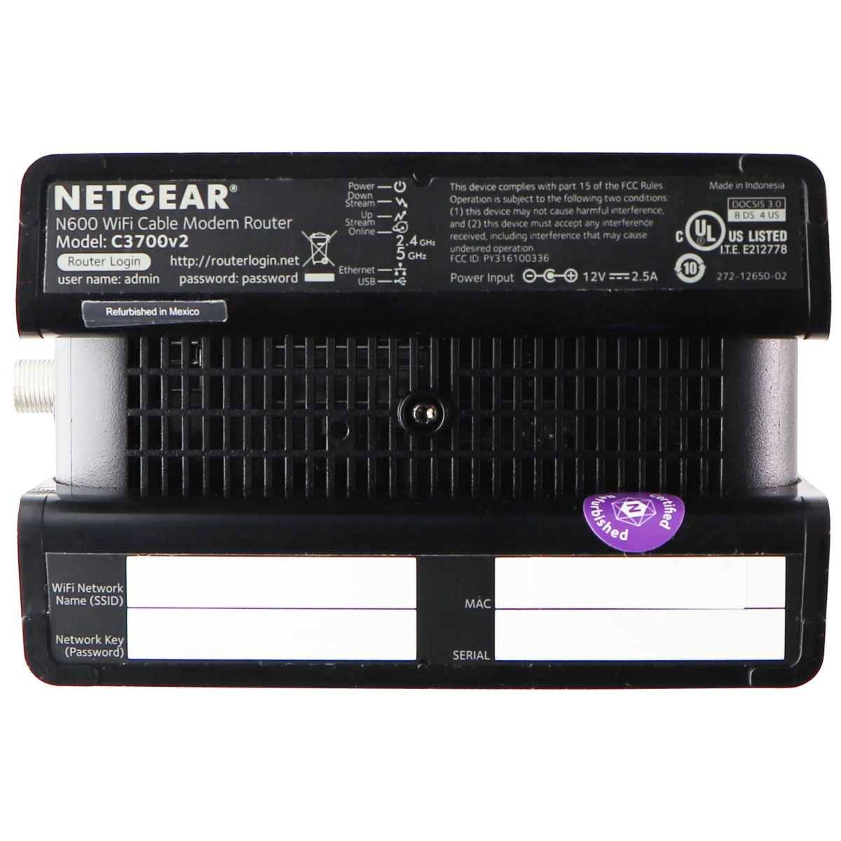 NetGear N600 Wi-Fi Cable Modem Router - Black (C3700v2) Networking - Wireless Wi-Fi Routers Netgear - Simple Cell Bulk Wholesale Pricing - USA Seller