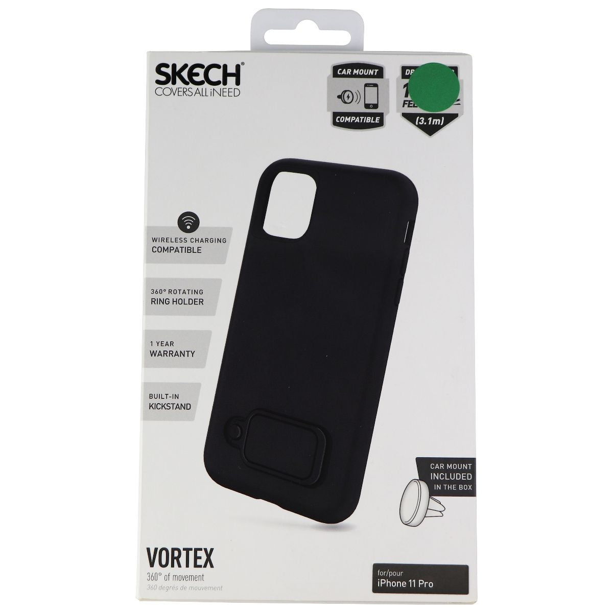 Skech Vortex Hybrid Case with Ring Kickstand for iPhone 11 Pro - Black Cell Phone - Cases, Covers & Skins Skech - Simple Cell Bulk Wholesale Pricing - USA Seller