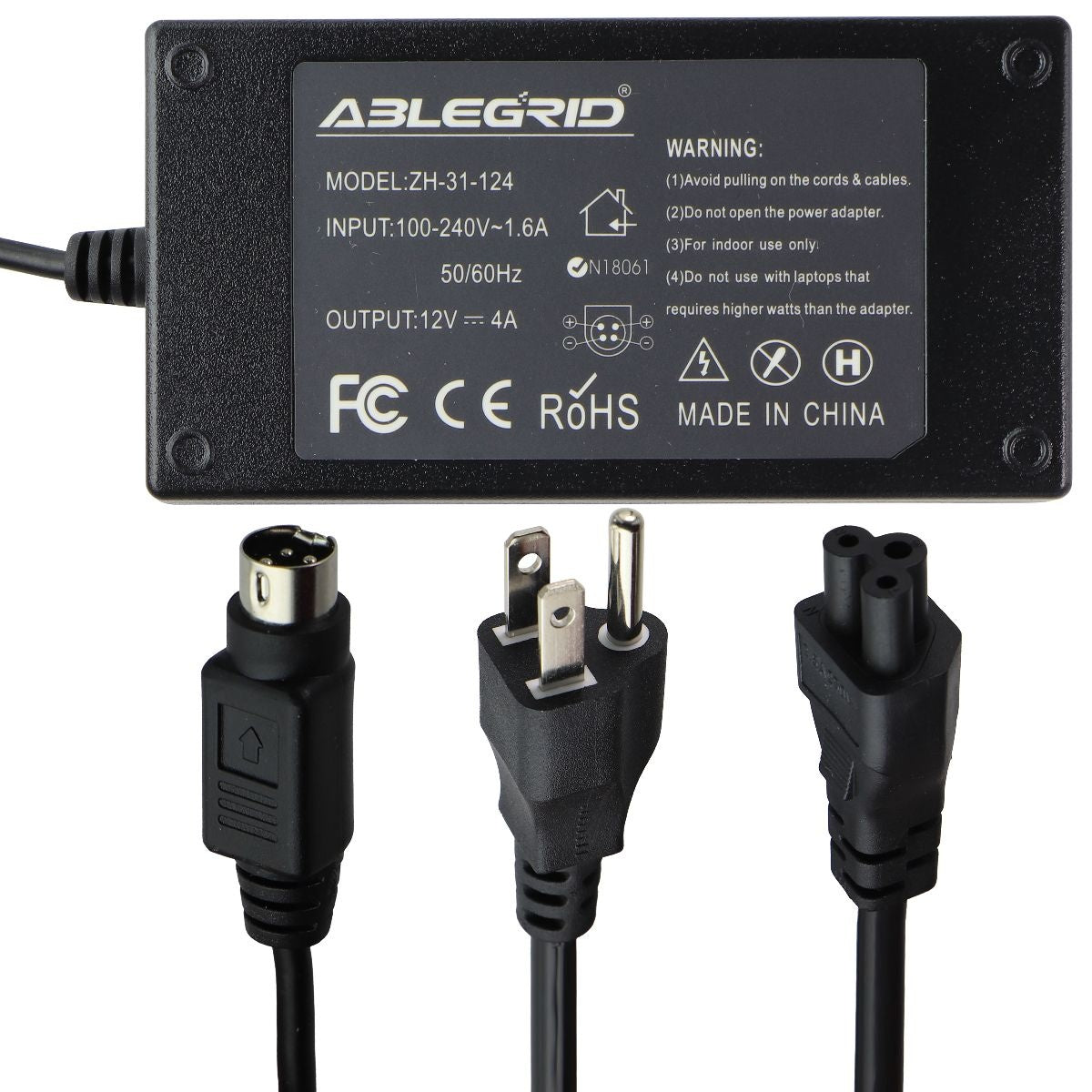 Ablegrid (12V/4A/48W) AC/DC Power Adapter Wall Charger - Black (ZH-31-124) Multipurpose Batteries & Power - Multipurpose AC to DC Adapters Ablegrid - Simple Cell Bulk Wholesale Pricing - USA Seller