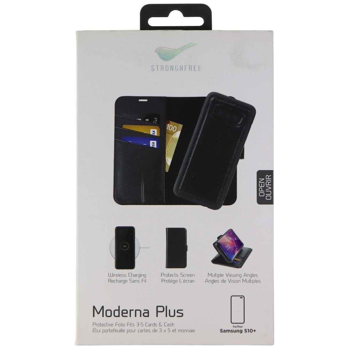 StrongNFree Moderna Plus Series Wallet Case for Samsung S10+ (Plus) - Black Cell Phone - Cases, Covers & Skins StrongNFree - Simple Cell Bulk Wholesale Pricing - USA Seller