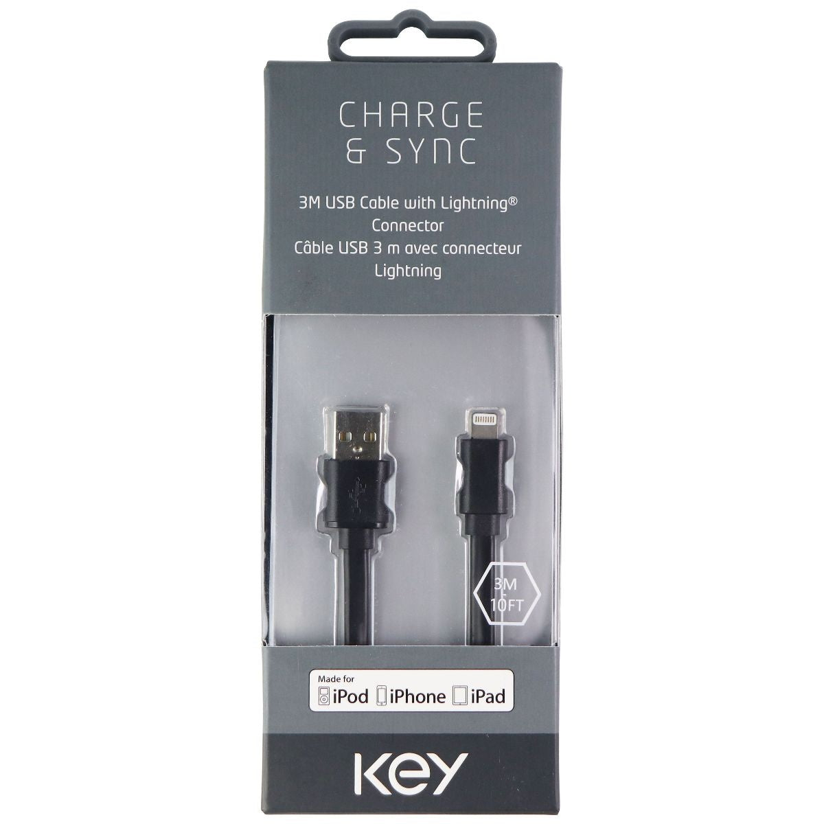 Key (10-Foot) MFi Certified Lightning to USB Charging Cable for iPhone - Black Cell Phone - Cables & Adapters Aukey - Simple Cell Bulk Wholesale Pricing - USA Seller