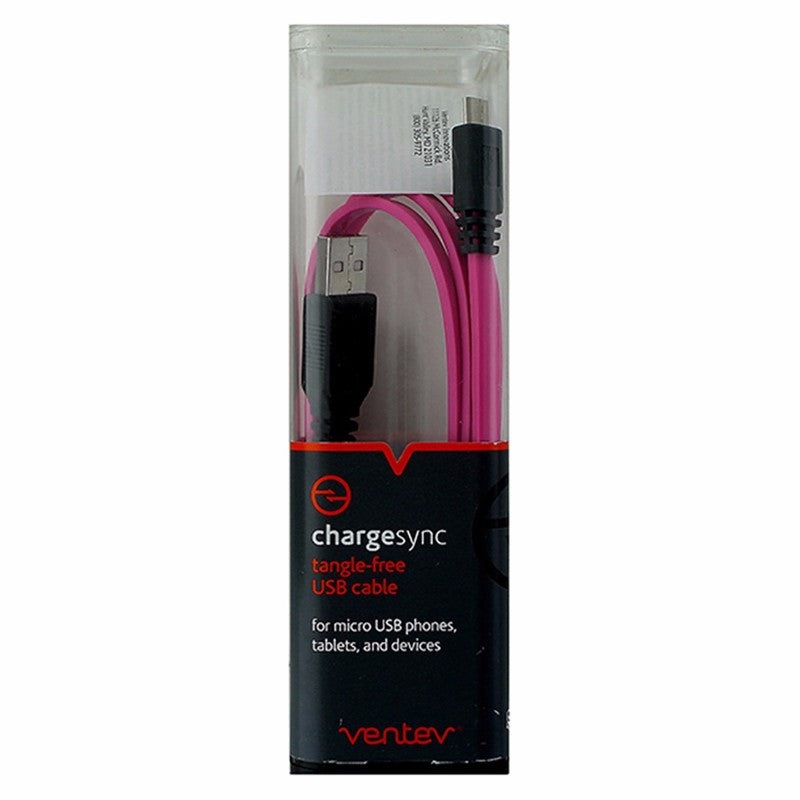Ventev (575076) 3.3ft Chargesync Tangle-free Cable for Micro USB Devices - Pink Cell Phone - Cables & Adapters Ventev - Simple Cell Bulk Wholesale Pricing - USA Seller