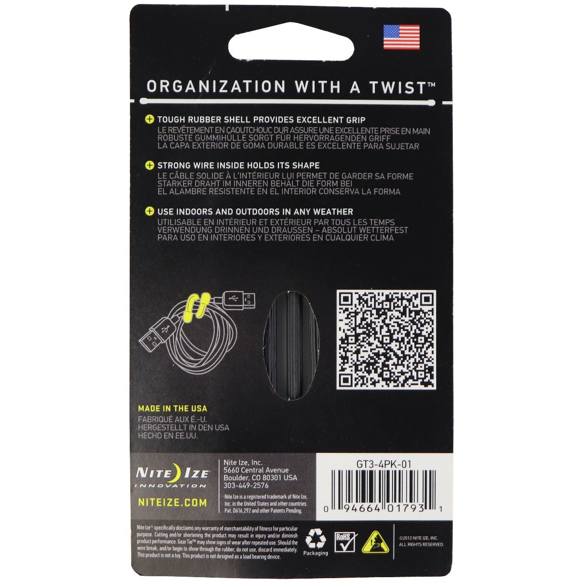 Nite Ize GearTie Reusable Rubber Twist Tie (3-inch) 4 Pack - Black Other Sporting Goods Nite Ize - Simple Cell Bulk Wholesale Pricing - USA Seller