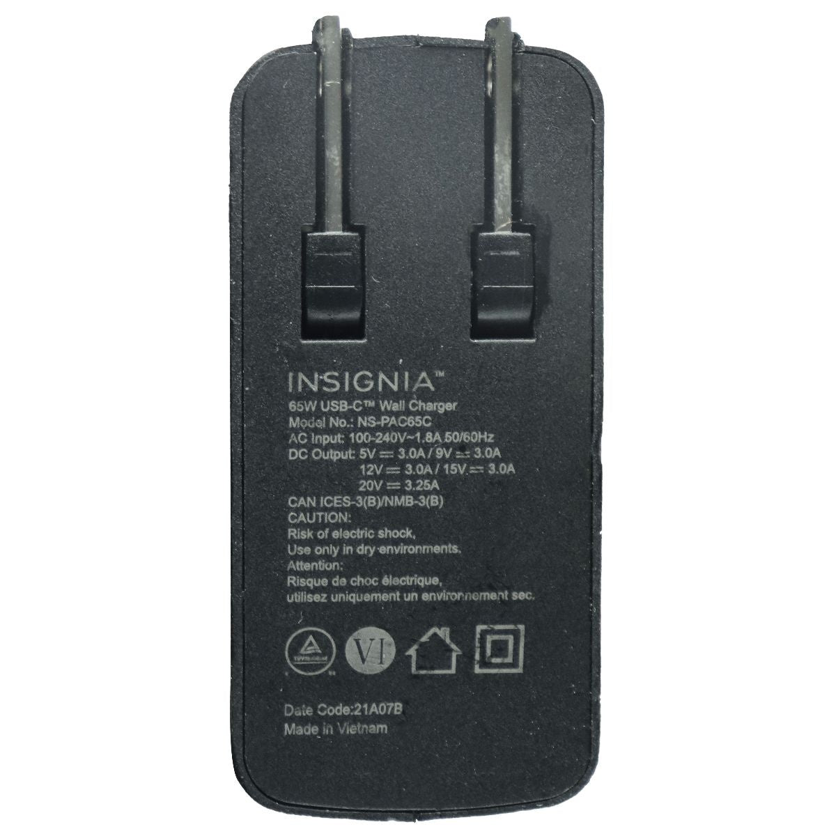 Insignia (65W) USB-C Wall Charger - Black / Adapter Only (NS-PAC65C) Cell Phone - Chargers & Cradles Insignia - Simple Cell Bulk Wholesale Pricing - USA Seller