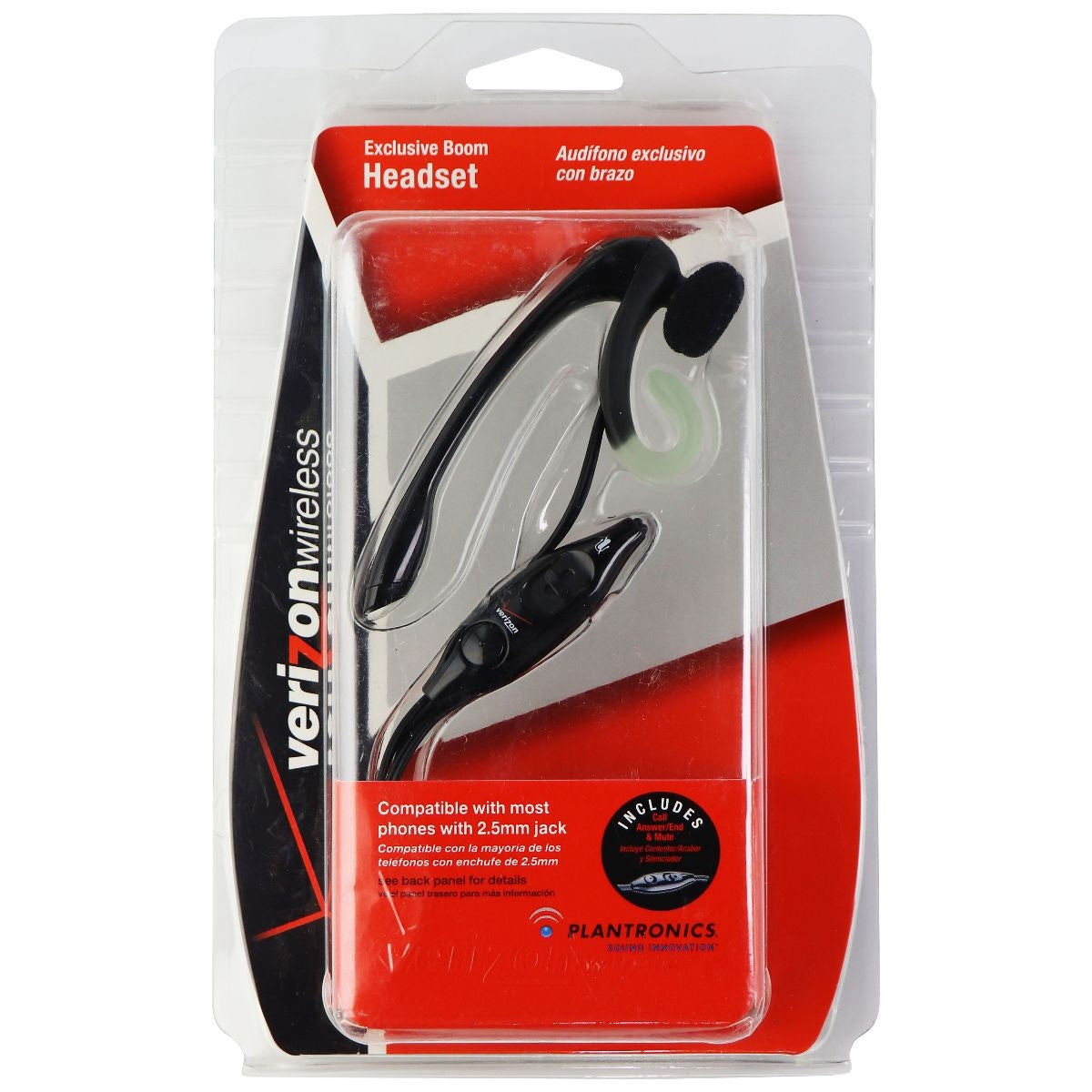 Verizon Plantronics Wired Boom 2.5mm Headset - Black (MX250MCAE) Cell Phone - Headsets Plantronics - Simple Cell Bulk Wholesale Pricing - USA Seller