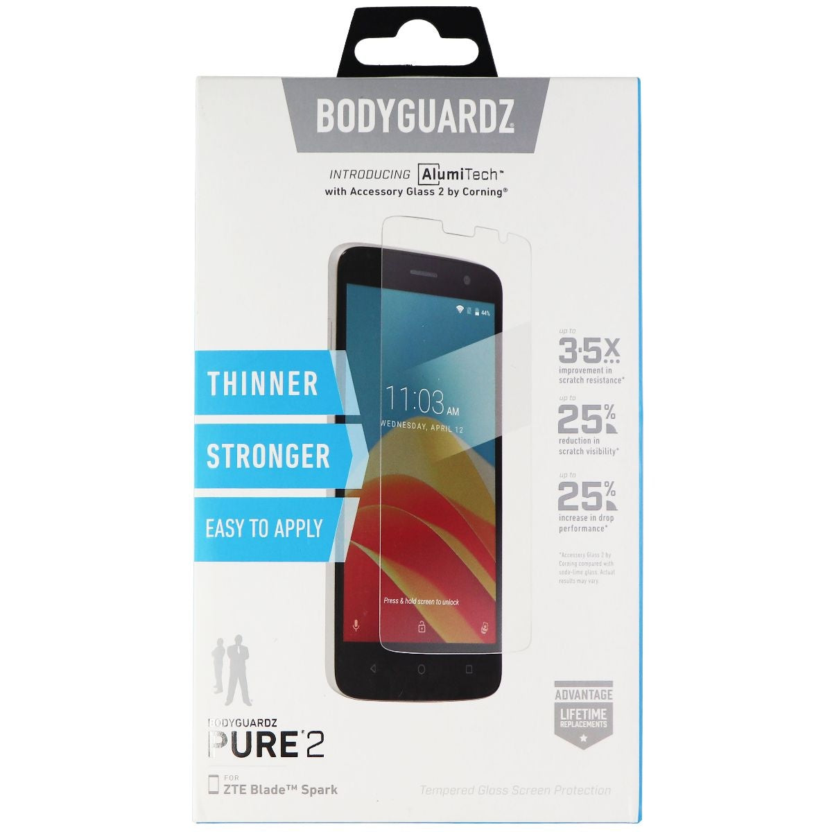 BodyGuardz Pure 2 Series Tempered Glass for ZTE Blade Spark - Clear Cell Phone - Screen Protectors BODYGUARDZ - Simple Cell Bulk Wholesale Pricing - USA Seller