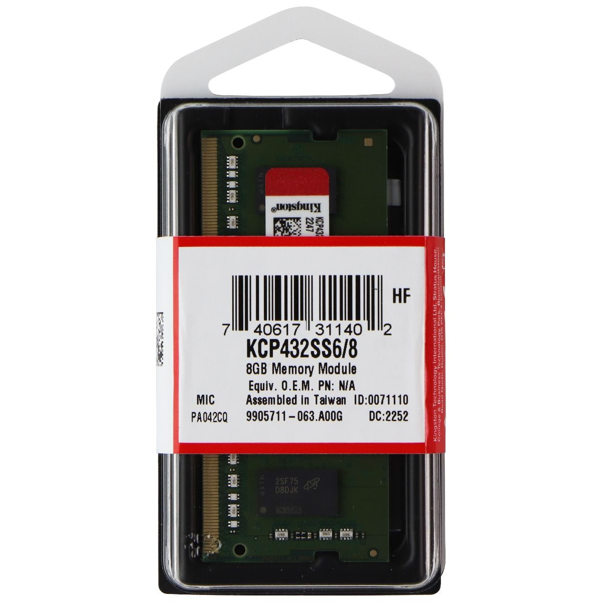 Kingston 8GB DDR4 SDRAM Memory Module (KCP432SS6/8) Computer Parts - Memory (RAM) Kingston - Simple Cell Bulk Wholesale Pricing - USA Seller